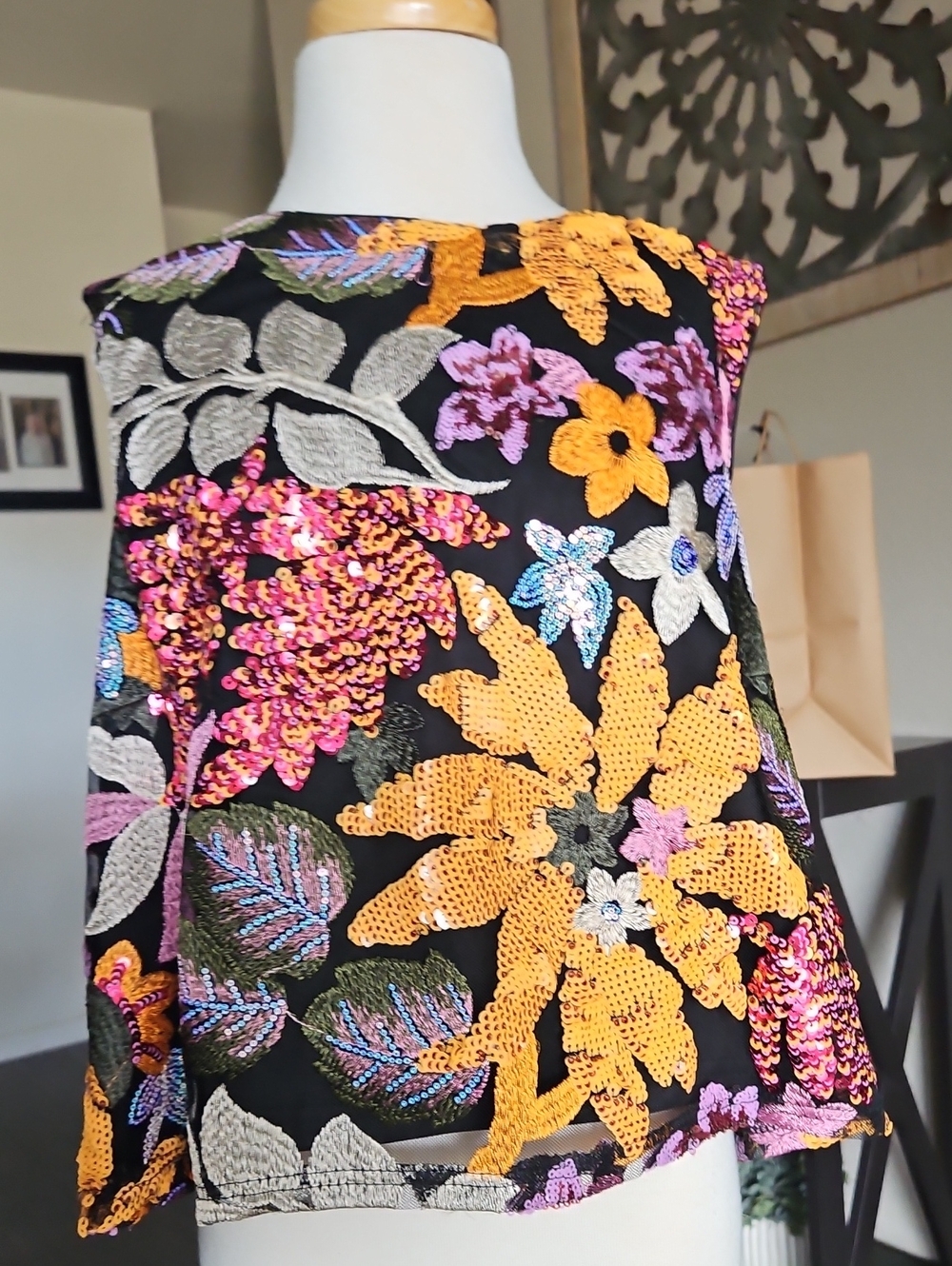 Sequin Floral Crop Top